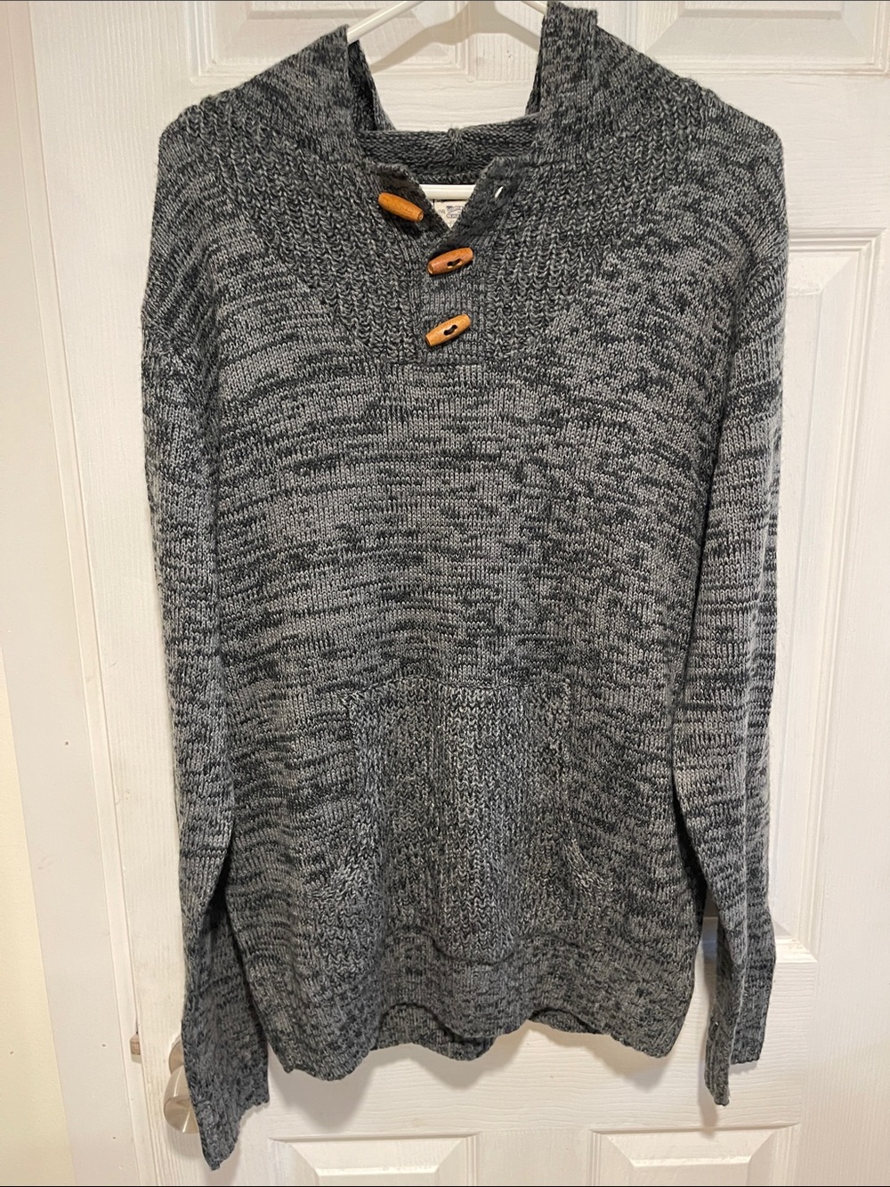 Alexander Julian Gray Marled V-Neck Hooded Sweater with Toggle Buttons